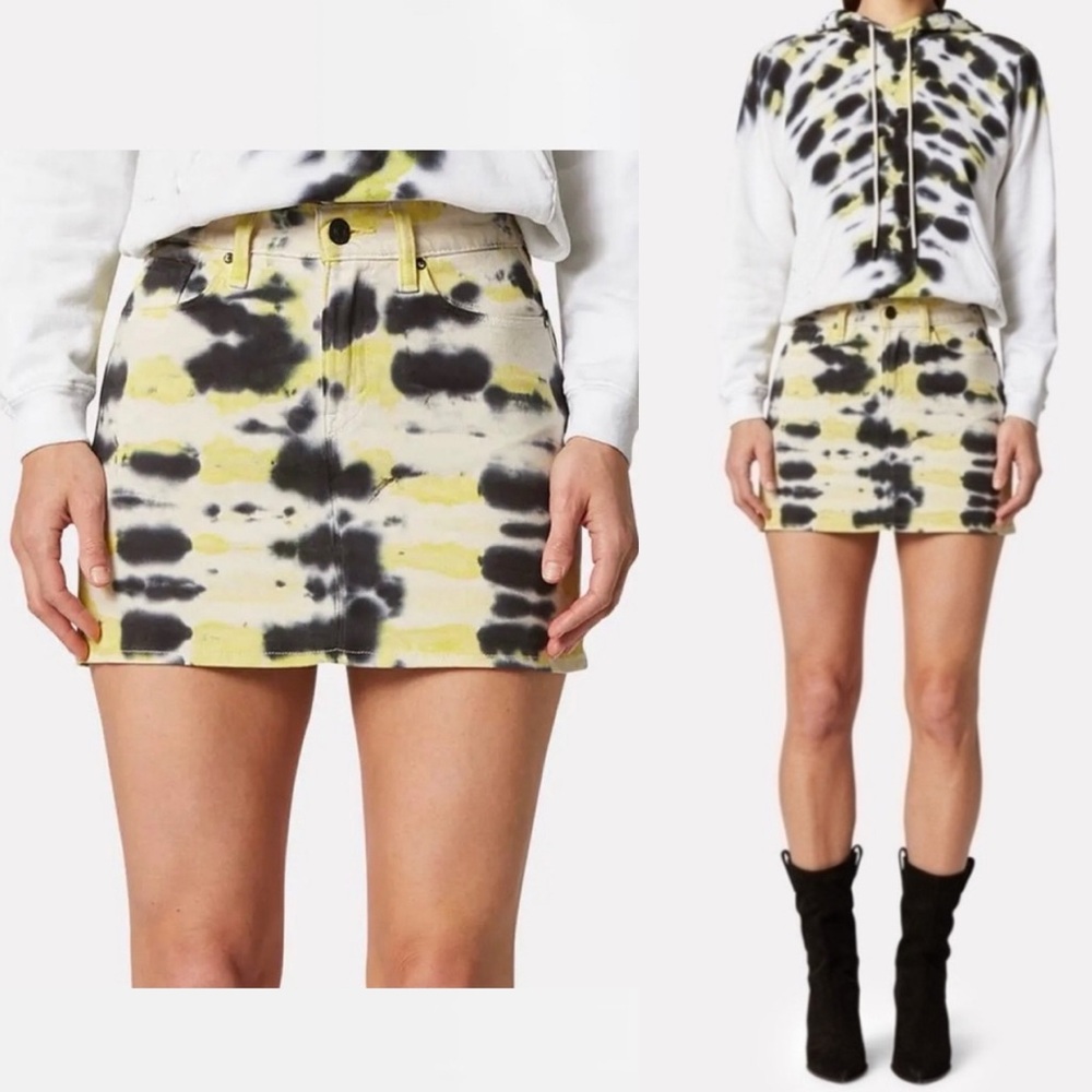 NEW HUDSON Viper Tie Dye Mini Skirt Black & Yellow Electric Citron Sz 25/2 NWT